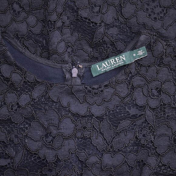 RALPH LAUREN Women's Blue Floral Lace Overlay Sheath Dress Size 6 - Picture 5 of 9